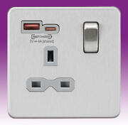 Screwless Flatplate - Brushed Chrome Sockets with USB product image 2