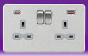 Screwless Flatplate - Brushed Chrome Sockets with USB product image