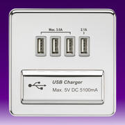 1 Gang Quad USB Charger Outlet 5V DC 5.1A - Polished Chrome/Grey product image