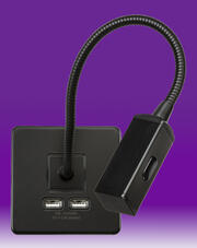 Knightsbridge - Flexi Reading Light with Dual USB Charger - Screwless - Matt Black product image