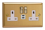 Varilight - 13A 2 Gang Switched Socket with USB- Classic Brushed Brass product image 4