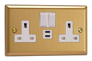 Varilight - 13A 2 Gang Switched Socket with USB- Classic Brushed Brass product image 3