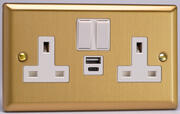 Varilight - 13A 2 Gang Switched Socket with USB A & C - Classic Brushed Brass product image 2