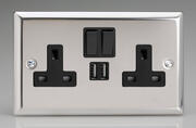 Mirror Chrome -  Sockets  + 2 x USB with Black Inserts product image