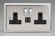 Mirror Chrome - Switched Socket c/w 2 x USB Sockets - Black/Chrome product image 3