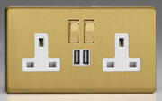 Varilight - Brushed Brass - White - Screwless - USB Sockets product image 2