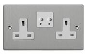 The Essential Collection - 13 Amp 2 Gang Twin WiFi Switched Socket - Brushed Steel - White product image