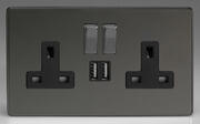 Iridium - Screwless - 13 Amp 2 Gang Switched Socket + 2 x USB product image 2