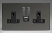 Iridium - Screwless - 13 Amp 2 Gang Switched Socket + 2 x USB product image