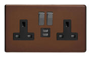 Mocha - Screwless - 2 Gang 13A Switched Socket + 2 x USB outlets product image 3