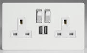 Premium White - Screwless 2 Gang 13A Unswitched Socket with USB outlets product image