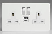 Premium White - Screwless 2 Gang 13A Unswitched Socket with USB outlets product image 2