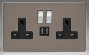 Varilight - Screwless Pewter - 2 Gang 13A Switched Socket + 2 x USB outlets product image