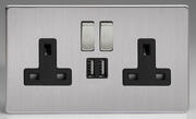 2 Gang 13A Sockets + USB- Brushed Stainless Steel product image