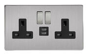 2 Gang 13A Sockets + USB- Brushed Stainless Steel product image 3