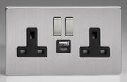 2 Gang 13A Sockets + USB- Brushed Stainless Steel product image 2