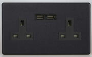 Varilight Matt Black - 2 Gang 13A Sockets + 2 x USB outlets - Screwless product image 3