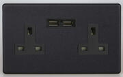 Varilight Matt Black - 2 Gang 13A Sockets + 2 x USB outlets - Screwless product image 4