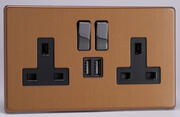 Varilight Bronze - 2 Gang 13A Socket + 2 x USB outlets - Screwless product image