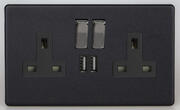 Varilight Matt Black - 2 Gang 13A Sockets + 2 x USB outlets - Screwless product image