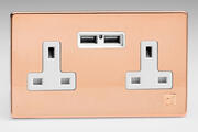 13 Amp 2 Gang Single DP Switched Socket - c/w USB Sockets - Tarnishing Antimicrobial Copper product image