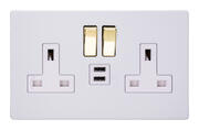 Varilight - USB Sockets - Primed - White/Brass product image 3
