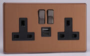 Varilight Bronze - 2 Gang 13A Socket + 2 x USB outlets - Screwless product image 2