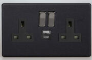 Varilight Matt Black - 2 Gang 13A Sockets + 2 x USB outlets - Screwless product image 2