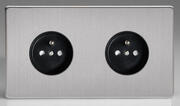 European Flush Socket - Pin Earth - Brushed Steel - Black product image 2