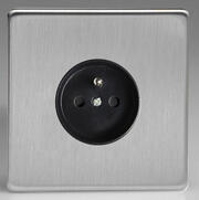 European Flush Socket - Pin Earth - Brushed Steel - Black product image