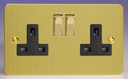 Varilight - Ultraflat Brushed Brass - Black 13 Amp DP Switched Sockets product image
