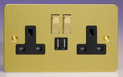 Varilight - Ultraflat Brushed Brass - Black - 13 Amp 2 Gang Switched Socket + 2 x USB product image 2