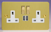 Varilight - Ultraflat Brushed Brass - White - 13 Amp 2 Gang Switched Socket + 2 x USB product image 2