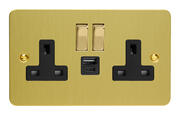 Varilight - Ultraflat Brushed Brass - Black - 13 Amp 2 Gang Switched Socket + 2 x USB product image 3