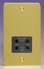 Varilight - Ultraflat Brushed Brass - Black - Dual Voltage Shaver Socket 115/230v product image