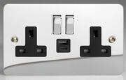 Varilight - Polished Chrome - Black - Ultraflat - USB Sockets product image