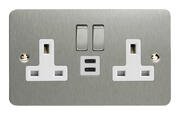 Varilight - Ultraflat Brushed Steel - White - 13 Amp 2 Gang Switched Socket + 2 x USB product image 3