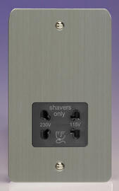 Varilight - Ultraflat Brushed Steel - Black - Dual Voltage Shaver Socket 115/230v product image