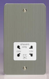 Varilight - Ultraflat Brushed Steel - White - Dual Voltage Shaver Socket 115/230v product image