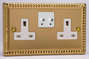 Varilight - 13 Amp 2 Gang Twin WiFi Switched Socket - Georgian Brass - White product image