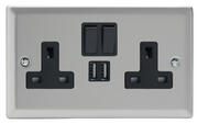 Varilight - Satin - Black - 13 Amp Switched Sockets + 2 x USB product image 2