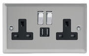 Varilight - Satin - Black/Chrome - 13 Amp Switched Sockets + 2 x USB product image 2