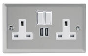 Varilight - Satin - White - 13 Amp 2 Gang Switched Sockets + 2 x USB product image 2
