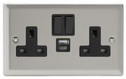 Varilight - Satin - Black - 13 Amp Switched Sockets + 2 x USB product image