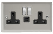 Varilight - Satin - Black/Chrome - 13 Amp Switched Sockets + 2 x USB product image