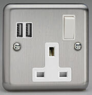 Matt Chrome - 13 Amp 2 Gang Socket c/w 2 x USB Sockets product image 4