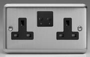 Varilight - 13 Amp 2 Gang Twin - WiFi Switched Socket - Matt Chrome - Black product image