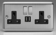 Matt Chrome - 13 Amp 2 Gang Switched Socket + 2 x USB product image