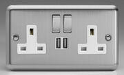 Matt Chrome - 13 Amp 2 Gang Switched Socket + 2 x USB product image