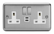 Matt Chrome - 13 Amp 2 Gang Switched Socket + 2 x USB product image 3